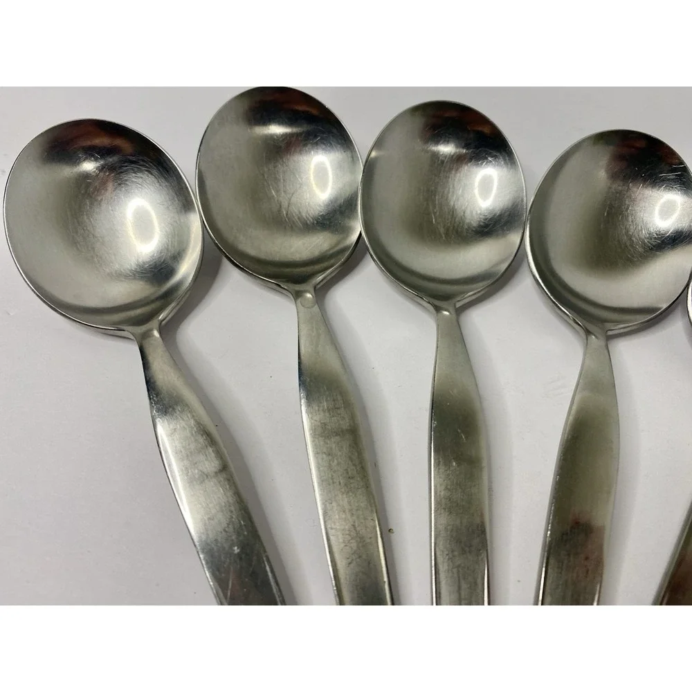 Noritake Fantasy Stainless Round Bowl Soup Spoon Gumbo Lot Of 7